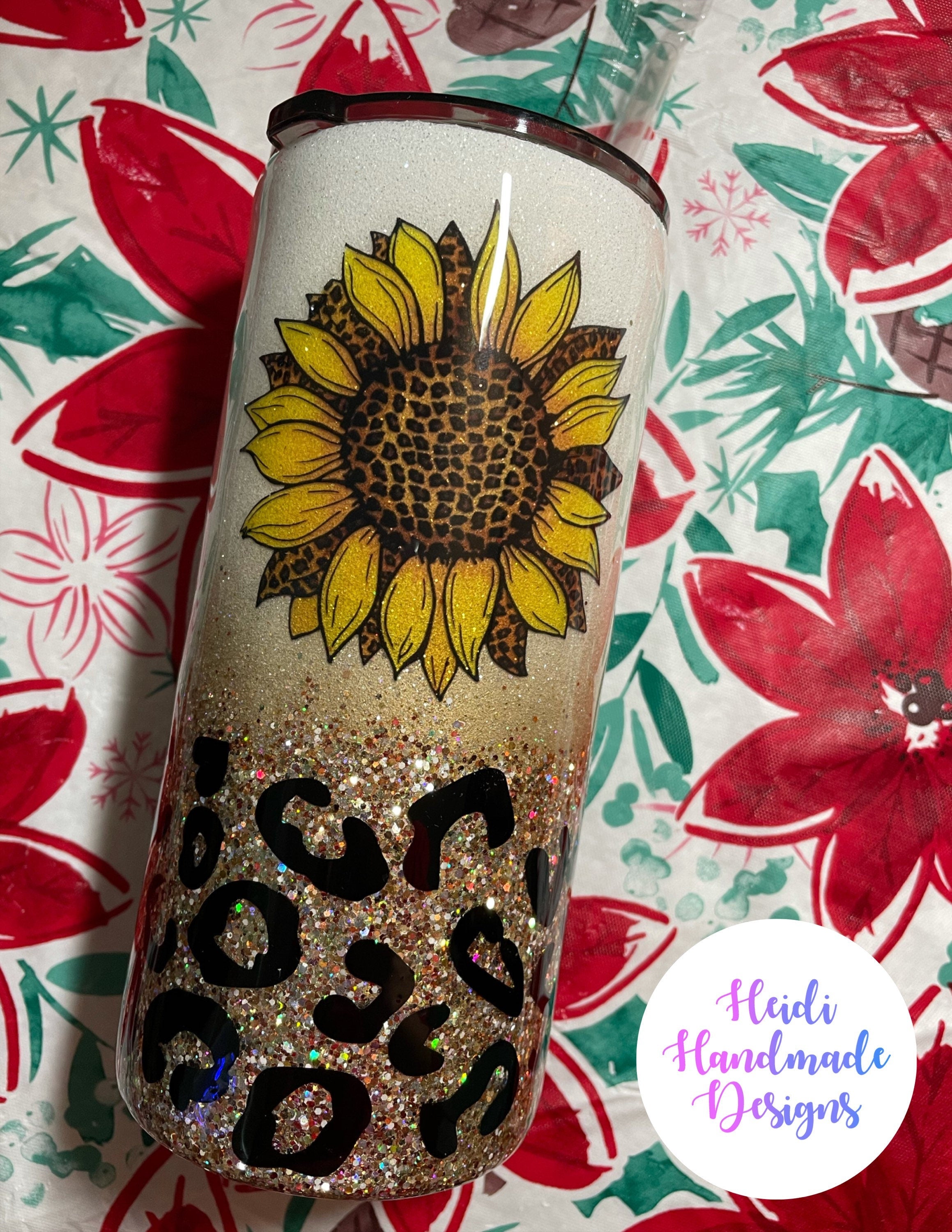 20 Oz Engraved YETI Custom Sunflower Leopard Name Tumbler 