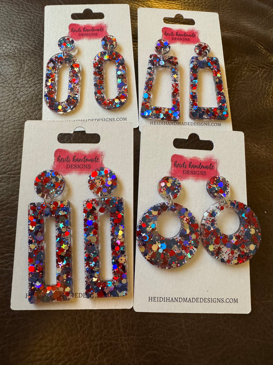 Patriotic Dangle Glitter Earrings