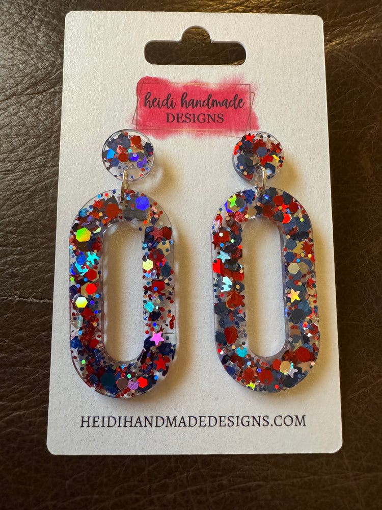 Patriotic Dangle Glitter Earrings