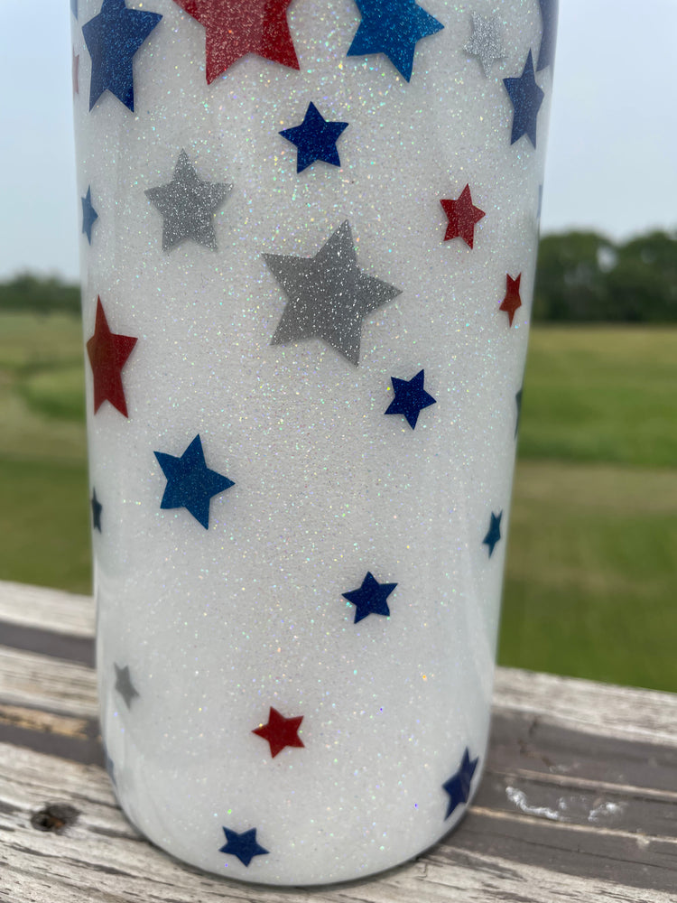 Patriotic Glitter Tumbler | Red, White, Blue and Silver Star Mug