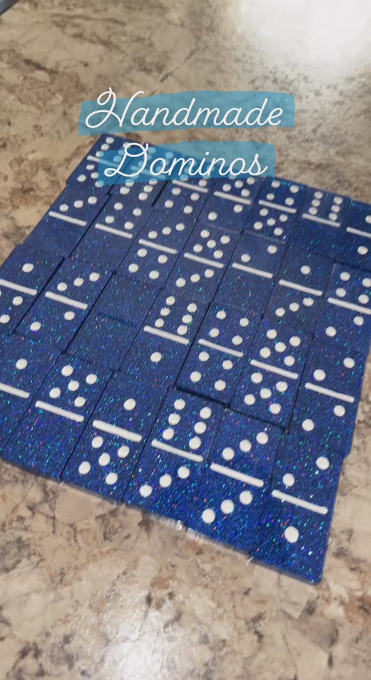 Blue Holographic Glitter Dominoes | Standard Set of Double Six