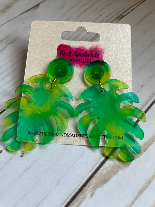 Palm Leaves Dangle Earrings | Lime and Blue