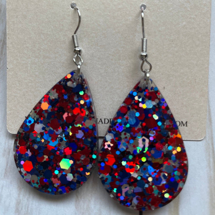 Patriotic Glitter Teardrop Dangle Earrings