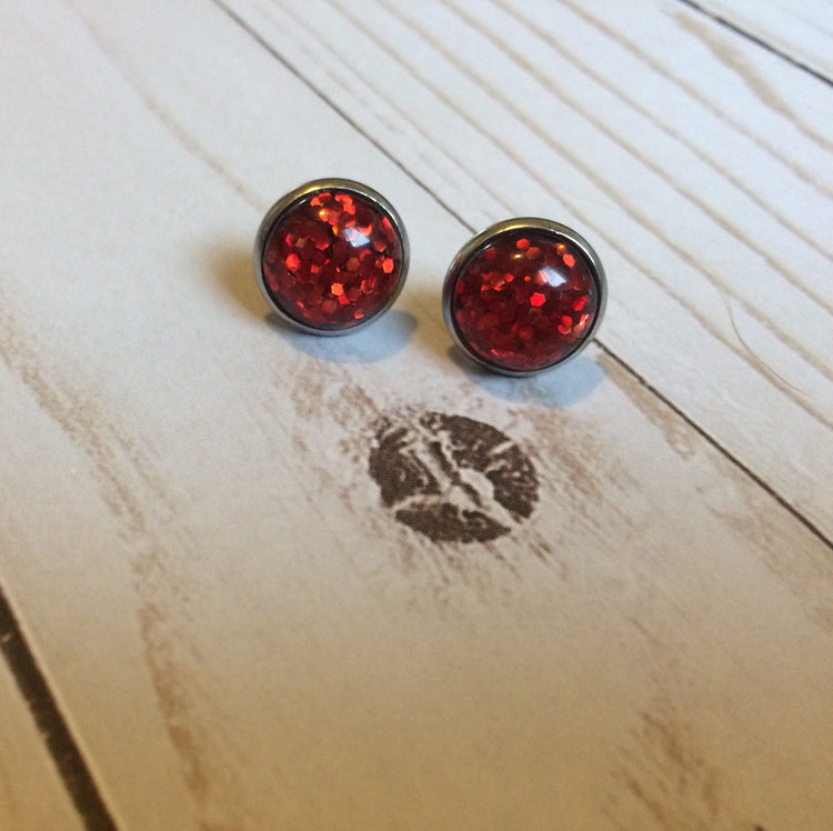 Red Glitter Earrings