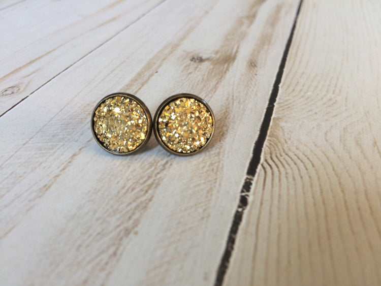 Metallic Gold Colored Faux Druzy Earrings