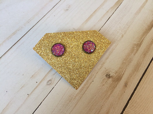 Magenta Faux Druzy Earrings