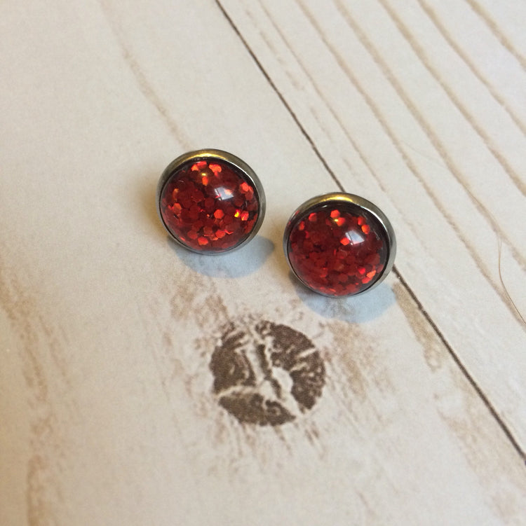 Red Glitter Earrings