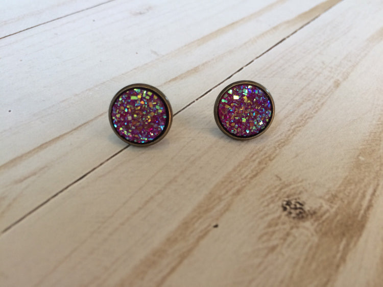 Magenta Faux Druzy Earrings