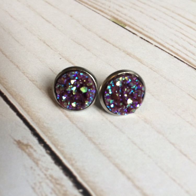 Maroon Chunky Faux Druzy Earrings