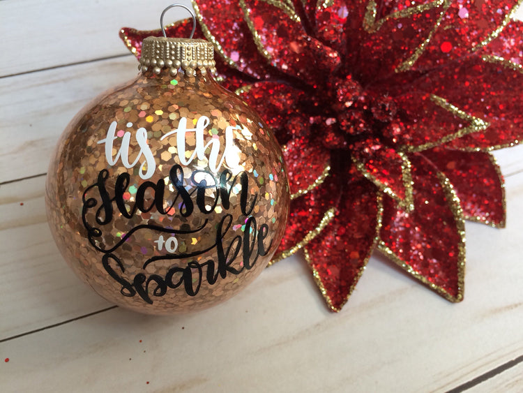 Tis the Season to Sparkle Gold Glitter Ornament