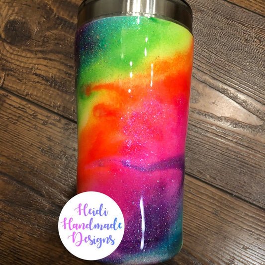 Neon Rainbow Swirl Glitter Tumbler