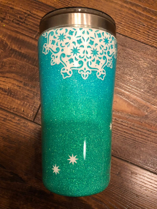 Ombre Blue, Green, Mint, Aqua Glitter Tumbler