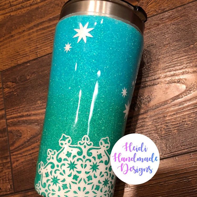 Ombre Blue, Green, Mint, Aqua Glitter Tumbler