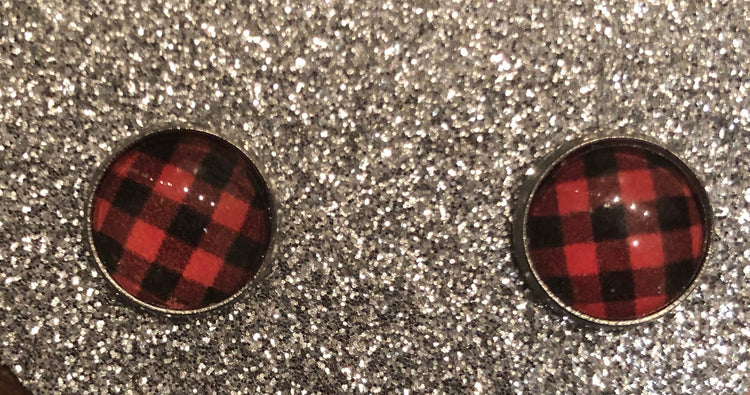 Red and Black Buffalo Plaid Earrings