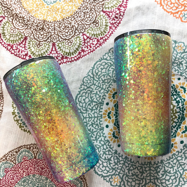 Rainbow Gold Opal Chunky Glitter Tumbler