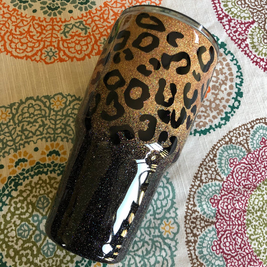 Gold and Black Ombre Glitter Cheetah Print Tumbler