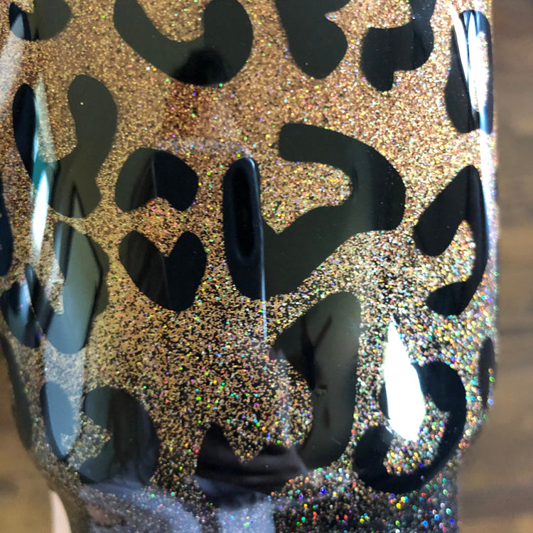 Gold and Black Ombre Glitter Cheetah Print Tumbler