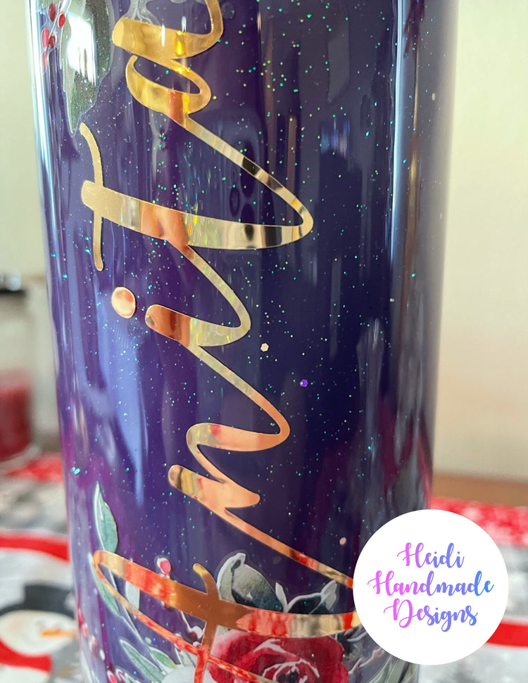 Personalized Floral Glitter Tumbler