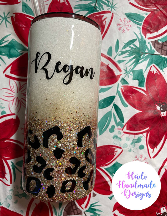 Sunflower Cheetah Print Glitter Tumbler