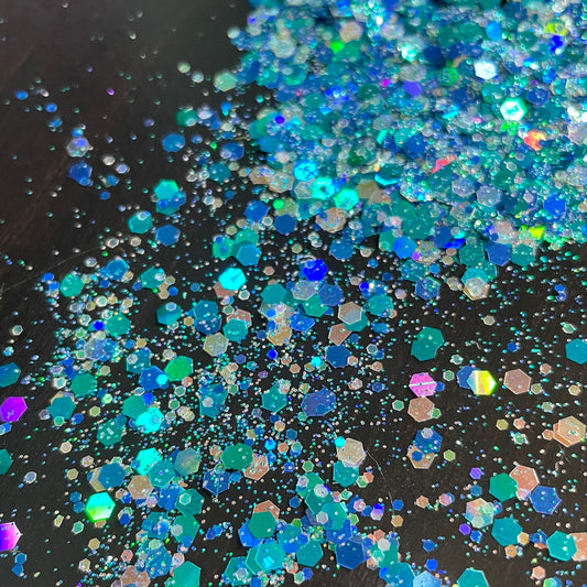 Aquamarine | Holographic and Opal Chunky/Fine Mix Polyester Glitter