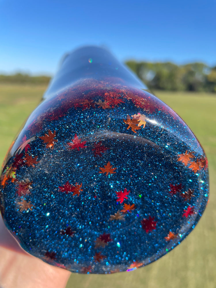 Navy Fall Leaves Glitter Tumbler