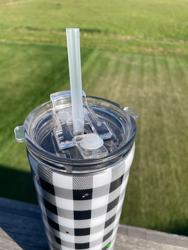 Black and White Buffalo Plaid Glitter Tumbler