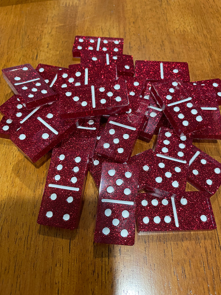 Red Glitter Dominoes | Standard Set of Double Six