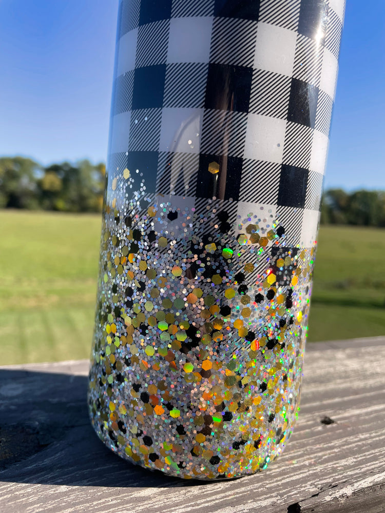 Black and White Buffalo Plaid Glitter Tumbler