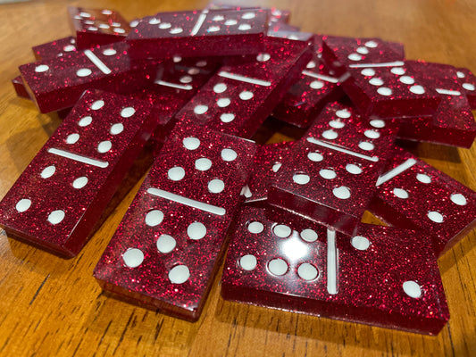 Red Glitter Dominoes | Standard Set of Double Six