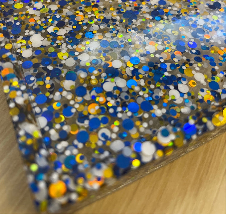 Blue, Gold, White Glitter Square Coaster